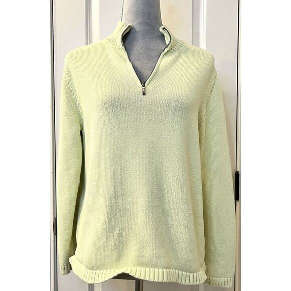 L. L. Bean Women’s Cotton 1/4 Zip Pullover LS Knit Sweater Mock Neck Yellow L - Picture 1 of 9